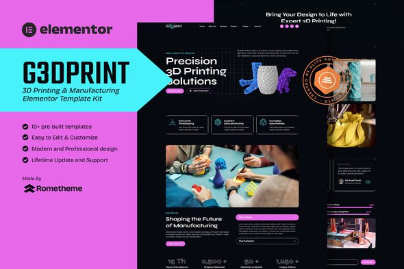 G3DPrint – 3D Printing and Manufacturing Elementor Template Kit